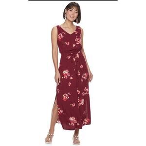 Apt.‎ 9 Women's Challis Maxi Side Slits Maroon Floral Dress Size L